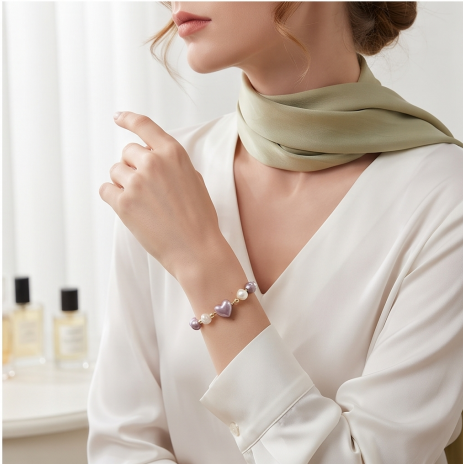 Lavender Heart Pearl Bracelet