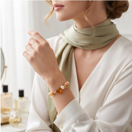 Amber Heart Pearl Bracelet