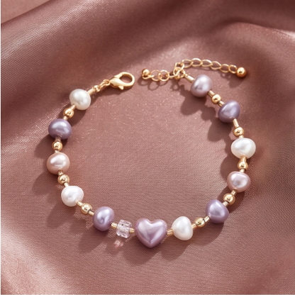Lavender Heart Pearl Bracelet