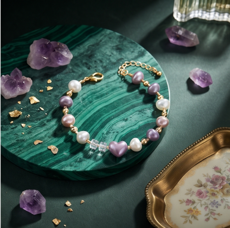Lavender Heart Pearl Bracelet