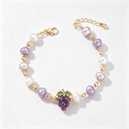 Purple Grape Charm Pearl Bracelet