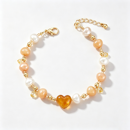 Amber Heart Pearl Bracelet