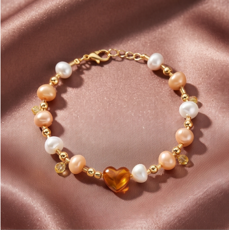 Amber Heart Pearl Bracelet