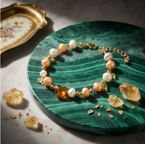 Amber Heart Pearl Bracelet