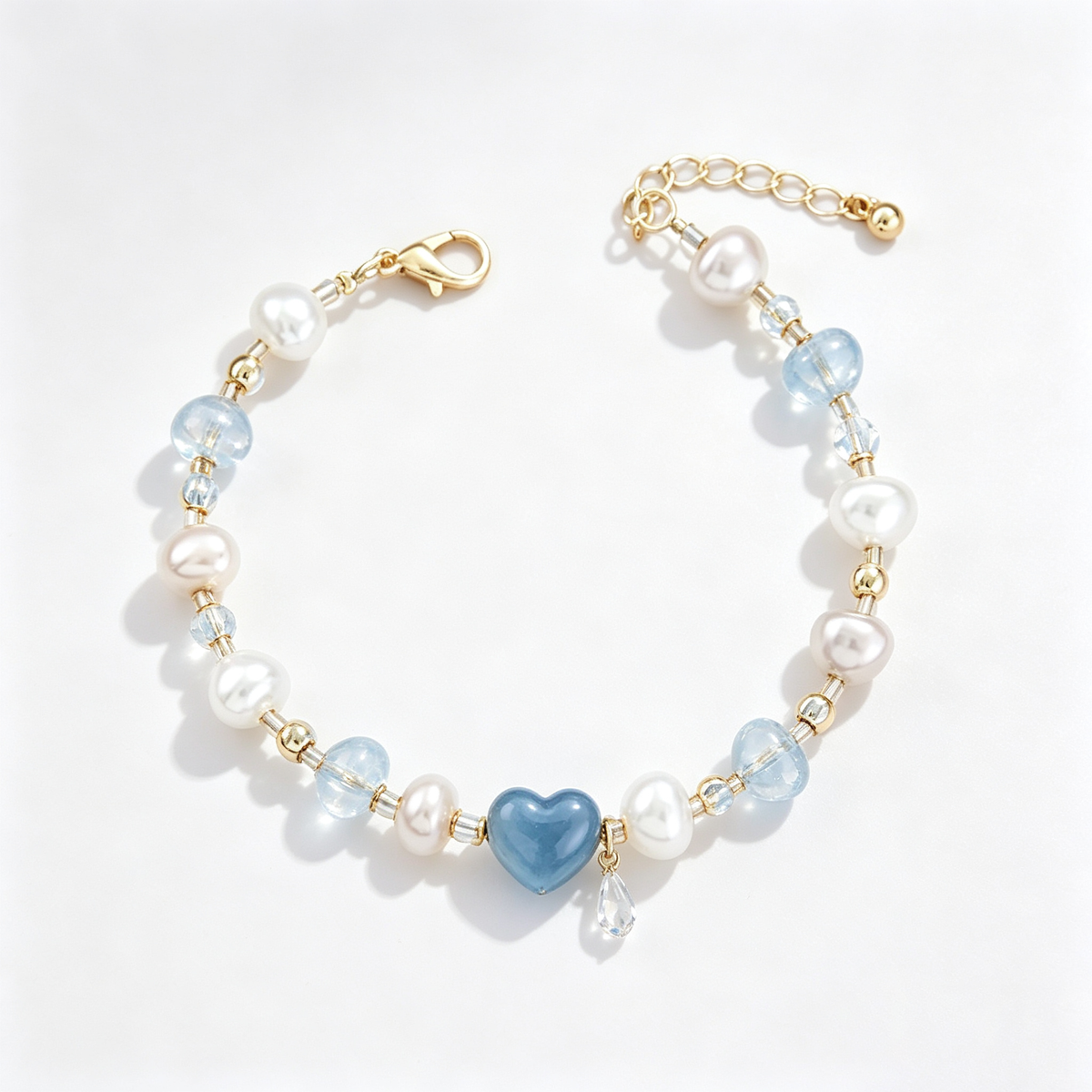 Ocean Blue Heart Pearl Bracelet