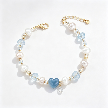 Ocean Blue Heart Pearl Bracelet