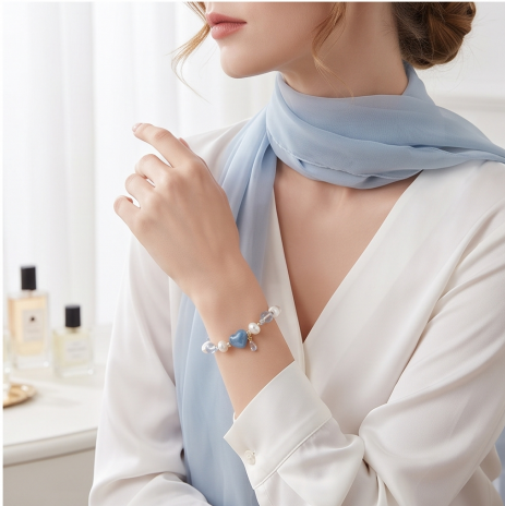 Ocean Blue Heart Pearl Bracelet
