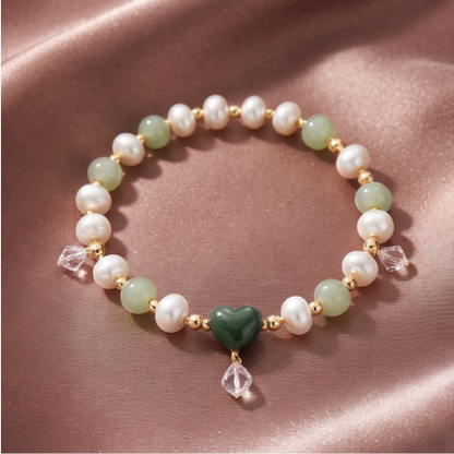 Forest Green Heart Pearl Bracelet