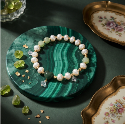 Forest Green Heart Pearl Bracelet