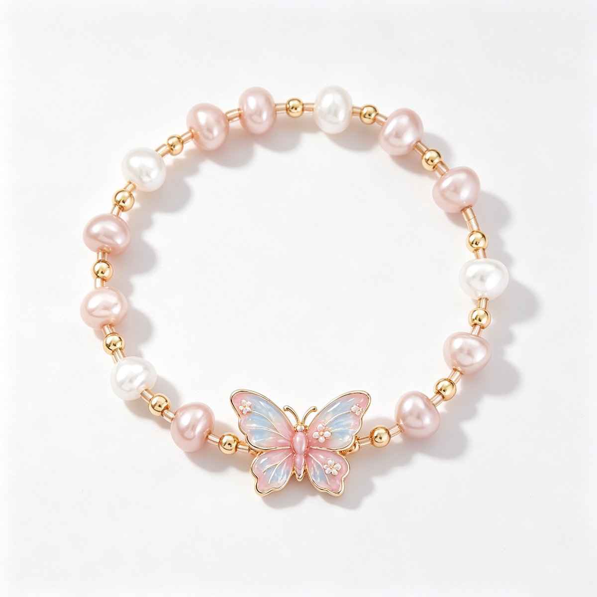 Pink Butterfly Pearl Bracelet