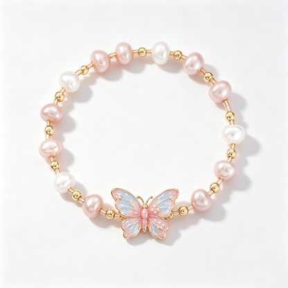 Pink Butterfly Pearl Bracelet