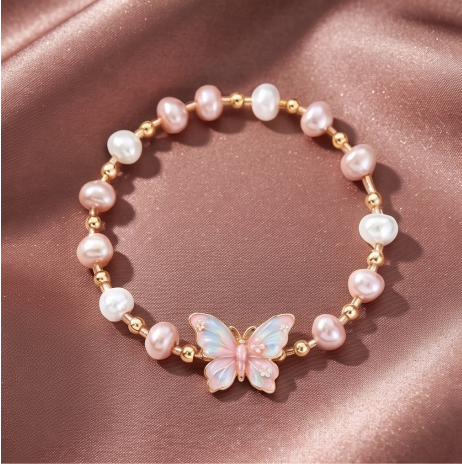 Pink Butterfly Pearl Bracelet
