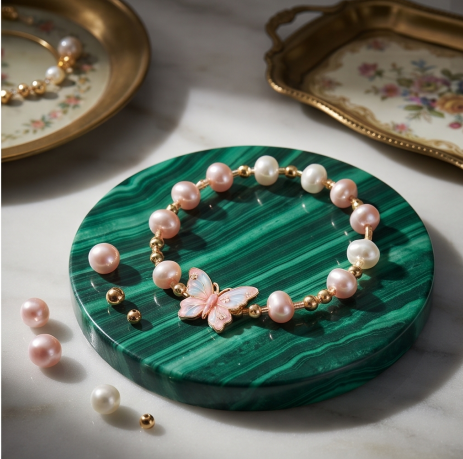 Pink Butterfly Pearl Bracelet
