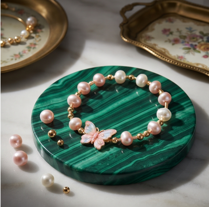 Pink Butterfly Pearl Bracelet