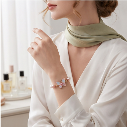 Pink Butterfly Pearl Bracelet