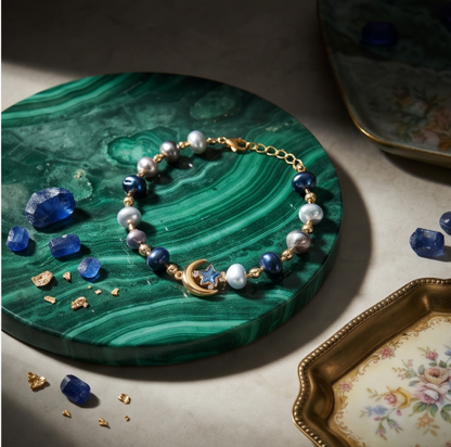 Midnight Star Moon Pearl Bracelet