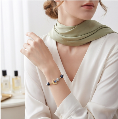 Midnight Star Moon Pearl Bracelet
